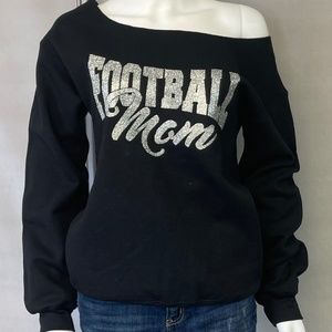 SPARKLE OFF THE SHOULDER FOOTBALL MOM SWEATSHIRT